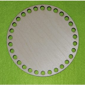   12 cm Baza din lemn natural rotund crosetabil. Cu gaura de 7 mm, 1 bucata, grosime 3mm
