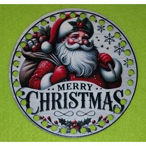    Ciocanel de usa din lemn, crosetabil, cu gaura de 7 mm in mijloc, cu Mos Crsciun si inscriptia Crăciun Fericit. 1 bucata 15cm, grosime 2,5mm. 