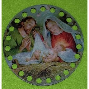   Baza din lemn natural de 10cm crosetabil imprimat, Maria cu Isus. Cu gaura de 7mm, 1bucata, grosime 2,5mm. 