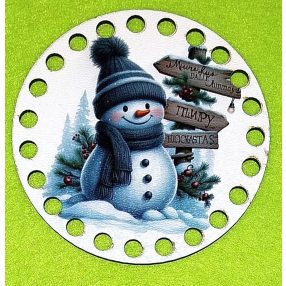   Baza din lemn natural de 10cm crosetabil imprimat, in forma de om de zapada cu indicator. Cu gaura de 7mm, 1bucata, grosime 2,5mm.