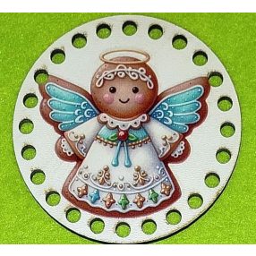   8cm Baza din lemn imprimata, circular, crosetabil, ingeras din turta dulce cu gaura de 5 mm, 1 buc., 8 cm, grosime 2,5 mm 