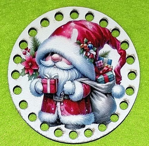 8cm Bază din lemn imprimata, crosetabila cu diametrul de 8 cm, Moș Crăciun dragut cu gaura de 5 mm, 1 buc. 8 cm, grosime 2,5 mm 