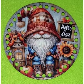   15cm Ciocanel de copac crosetabil cu gaura de 7 mm, elf cu nicovala și floarea-soarelui si inscriptia Hello Ősz. 1 bucata 15cm, grosime 2,5mm. 