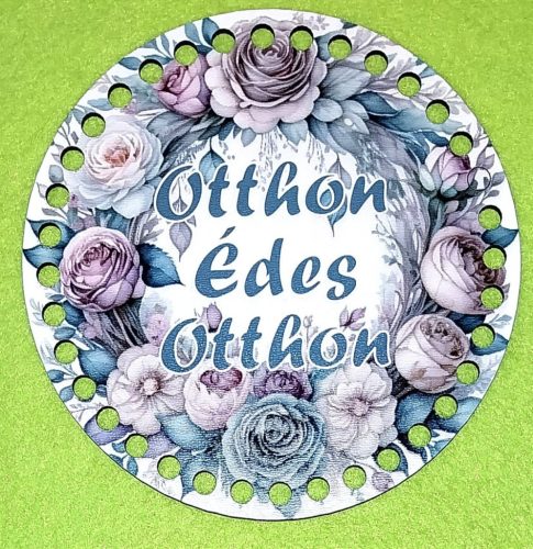 15cm Baza din lemn imprimata crosetabila cu gaura de 7 mm Coroana de flori gri Otthon Édes Otthon cu inscriptie 1 buc/pachet 15 cm grosime 3 mm 