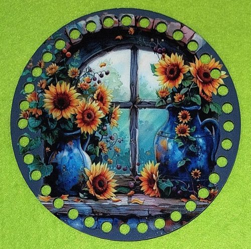 15cm Baza din lemn imprimata crosetabila cu gaura de 7 mm Floarea-soarelui în fereastra întro vaza albastra 1 buc/pachet 15 cm grosime 2,5 mm 