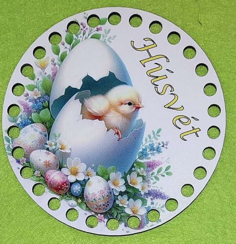 12cm Baza din lemn imprimata crosetabila cu gaura de 7 mm Puisor în coaja de ou cu inscriptie de Húsvét 1 buc/pachet 12 cm grosime 2,5 mm 