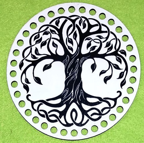 15cm Baza din lemn imprimata crosetabila cu gaura de 7 mm, Copac rotund al vietii, 1 buc/pachet, 15 cm, grosime 2,5 mm 