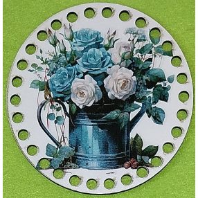   12cm Baza din lemn imprimata crosetabila cu gaura de 7 mm Stropitoare cu trandafiri albi si albastri 1 buc/pachet 12 cm grosime 2,5 mm 