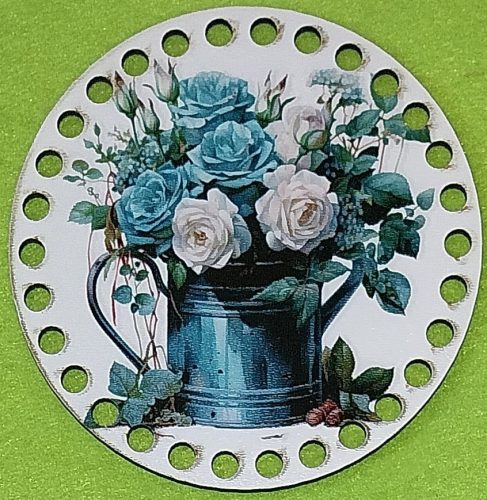 12cm Baza din lemn imprimata crosetabila cu gaura de 7 mm Stropitoare cu trandafiri albi si albastri 1 buc/pachet 12 cm grosime 2,5 mm 