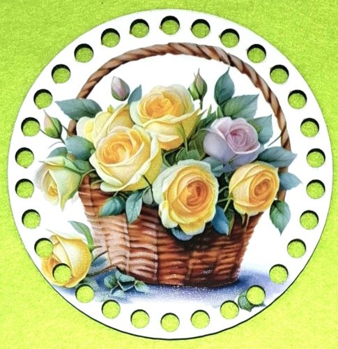 12cm Baza din lemn imprimata crosetabila cu gaura de 7 mm Trandafir galben în cos de rachita 1 buc/pachet 12 cm grosime 2,5 mm 
