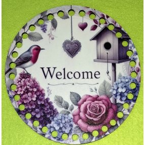   15cm Baza din lemn imprimata crosetabila cu gaura de 7 mm Hrănitoare pentru pasari cu inscriptie de bun venit 1 buc/pachet 15 cm grosime 2,5 mm