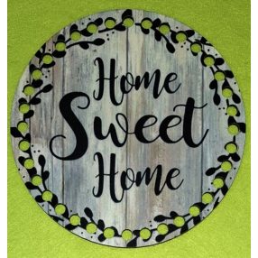   15cm Baza din lemn imprimata crosetabil cu gauri de 7 mm, fundal din carton cu inscriptia „Acasă, dulce casă”, 1 buc/pachet, 15 cm, grosime 2,5 mm. 