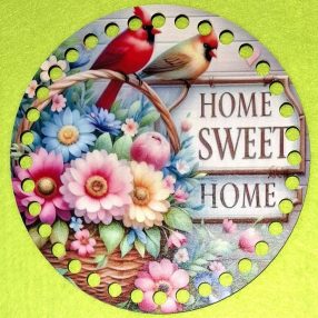   15cm Baza din lemn imprimata crosetabila cu gaura de 7 mm Buchet de flori întrun cos de rachita cu papagal cu inscriptia Acasă, dulce casă 1 buc/pachet 15 cm grosime 2,5mm