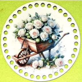   15cm Baza din lemn imprimata crosetabila cu gaura de 7 mm Trandafir alb în roaba 1 buc 15 cm grosime 2,5 mm 