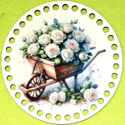 15cm Baza din lemn imprimata crosetabila cu gaura de 7 mm Trandafir alb în roaba 1 buc 15 cm grosime 2,5 mm 