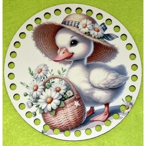   15cm Baza din lemn imprimata crosetabila cu gaura de 7 mm Rățușcă cu cos cu flori 1 buc. 15 cm grosime 2,5 mm 