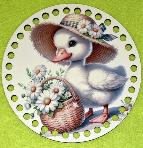 15cm Baza din lemn imprimata crosetabila cu gaura de 7 mm Rățușcă cu cos cu flori 1 buc. 15 cm grosime 2,5 mm 