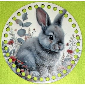   15cm Baza din lemn imprimata crosetabila cu gaura de 7 mm Iepuras gri ghemuit 1 buc. 15 cm grosime 2,5 mm 