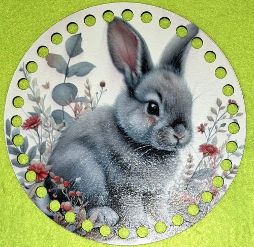 15cm Baza din lemn imprimata crosetabila cu gaura de 7 mm Iepuras gri ghemuit 1 buc. 15 cm grosime 2,5 mm 