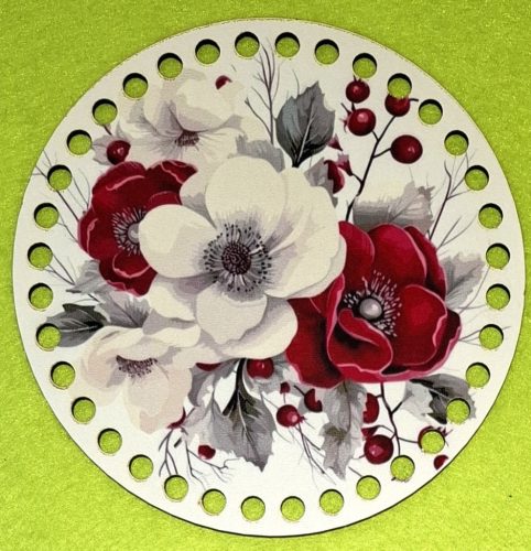 15CM Baza din lemn imprimata crosetabila cu gaura de 7 mm, model floral, 1 buc., 15 cm, grosime 2,5 mm. 