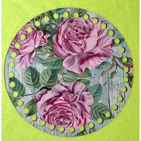   15cm Baza din lemn imprimata crosetabila cu gauri de 7 mm, fundal din carton, trandafir roz, 1 buc., 15 cm, grosime 2,5 mm 