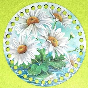   15cm Baza din lemn imprimata crosetabil cu gaura de 7 mm, margareta, 1 buc., 15 cm, grosime 2,5 mm 