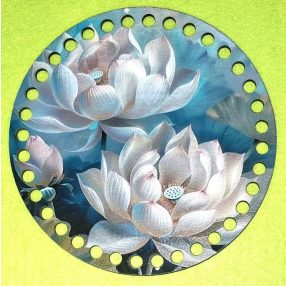   15cm Baza din lemn imprimata crosetabila cu gaura de 7 mm, nufar, 1 buc., 15 cm, grosime 2,5 mm 