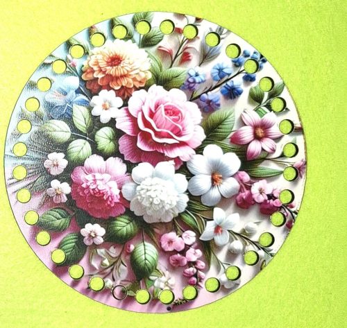 15cm Baza din lemn imprimata crosetabil cu gaura de 7 mm, model floral, 1 buc., 15 cm, grosime 2,5 mm. 
