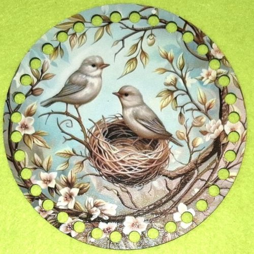 15cm Baza din lemn imprimata crosetabil cu gaura de 7 mm Cuplu de pasari cu cuib 1 buc. 15 cm grosime 2,5 mm 