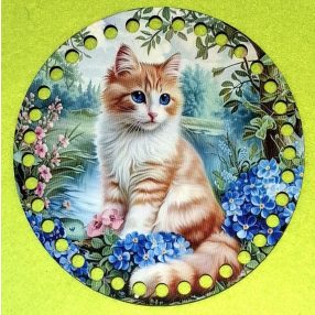   15cm Baza din lemn imprimata crosetabil cu gaura de 7 mm Pisicuta rosie 1 buc. 15 cm grosime 2,5 mm 