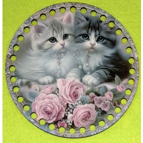   15cm Baza din lemn imprimata crosetabil cu gaura de 7 mm Pisicute dragute 1 buc. 15 cm grosime 2,5 mm 