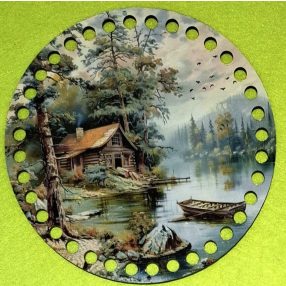   15cm Baza din lemn imprimata crosetabila cu gaura de 7 mm Casa pe malul apei 1 buc 15 cm grosime 2,5 mm