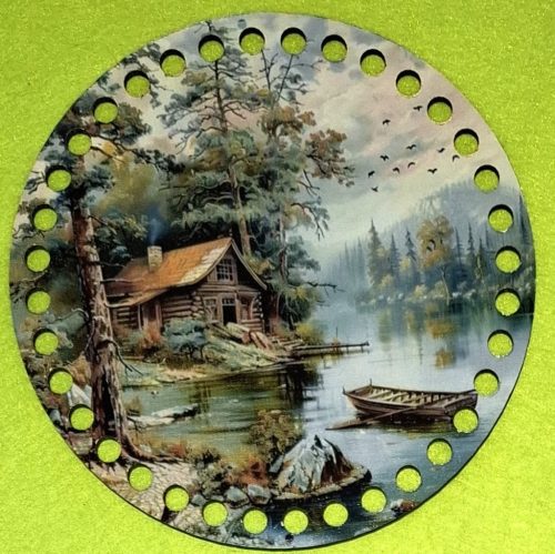 15cm Baza din lemn imprimata crosetabila cu gaura de 7 mm Casa pe malul apei 1 buc 15 cm grosime 2,5 mm