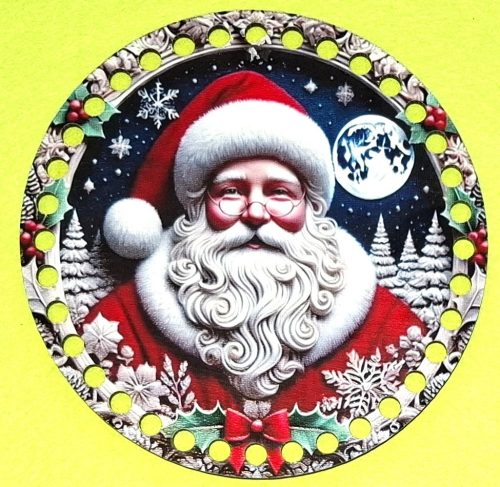 15cm Baza din lemn imprimata crosetabil cu gaura de 7 mm Moș Crăciun 1 buc. 15 cm grosime 2,5 mm 