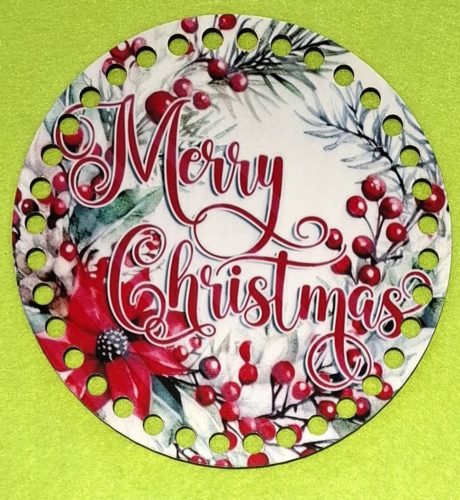 15cm Baza din lemn imprimata crosetabila cu inscriptia Poinsettia Crăciun Fericit, gaura de 7mm, 1 buc., 15cm, grosime de 2,5mm. 