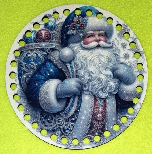 15cm Baza din lemn imprimata crosetabila Moș Crăciun albastru cu gaura de 7 mm 1 buc. 15 cm grosime 2,5 mm 