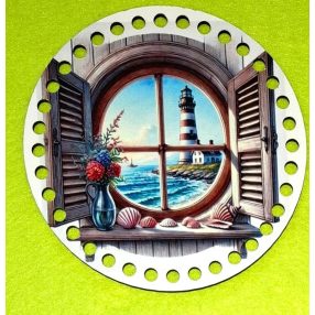   15cm Baza din lemn imprimata crosetabil Fereastra cu vedere la turnul de iluminat cu gaură de 7 mm 1 buc 15 cm grosime 2,5 mm 