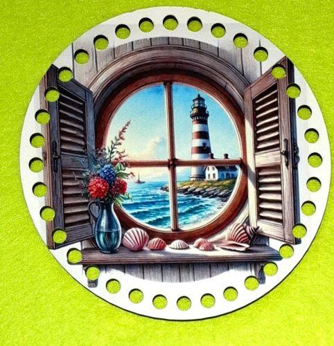 15cm Baza din lemn imprimata crosetabil Fereastra cu vedere la turnul de iluminat cu gaură de 7 mm 1 buc 15 cm grosime 2,5 mm 