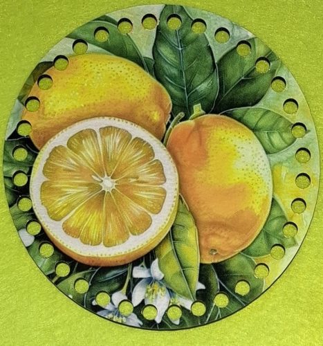 15cm Set croșetat cu baza din lemn imprimata, lamaie, gaura de 7 mm, 1 buc., 15 cm, grosime 2,5 mm 