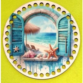   15cm Baza din lemn imprimata crosetabil Fereastra cu vedere la mare cu gaura de 7 mm 1 buc. 15 cm grosime 2,5 mm