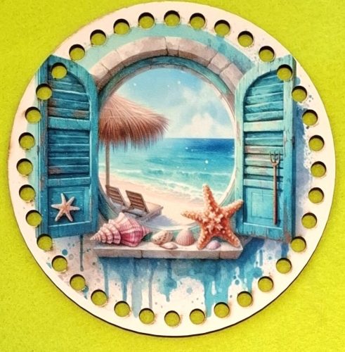 15cm Baza din lemn imprimata crosetabil Fereastra cu vedere la mare cu gaura de 7 mm 1 buc. 15 cm grosime 2,5 mm