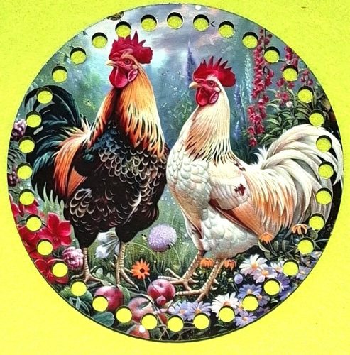 15cm Baza din lemn imprimata crosetabila, cocos multicolor si alb cu gaura de 7 mm, 1 buc., 15 cm, grosime 2,5 mm 