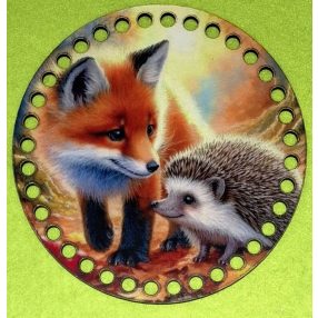   15cmBaza din lemn imprimata crosetabila Pui de vulpe cu arici Gaura de 7mm 1 buc 15cm Grosime 2.5mm 