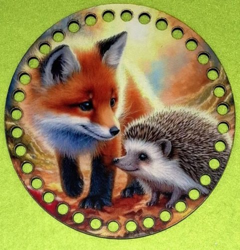 15cmBaza din lemn imprimata crosetabila Pui de vulpe cu arici Gaura de 7mm 1 buc 15cm Grosime 2.5mm 