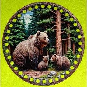   15 cmBaza din lemn imprimata crosetabil, familie de ursi, cu gaura de 7 mm, 1 buc., 15 cm, grosime 2,5 mm 