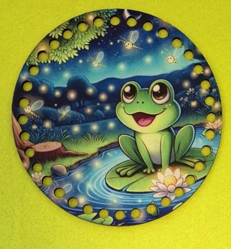 15cm Baza din lemn imprimata crosetabila Broasca draguta 1 buc 15 cm grosime 2,5 mm 