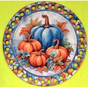   15cm Baza din lemn imprimata crosetabila Dovleac albastru si portocaliu cu gaura de 7 mm 1 buc 15 cm grosime 2,5 mm 