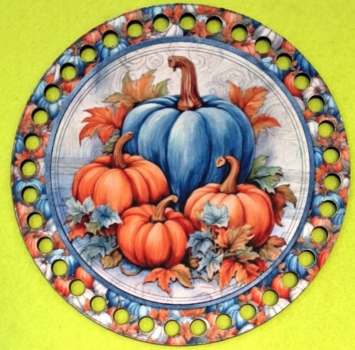 15cm Baza din lemn imprimata crosetabila Dovleac albastru si portocaliu cu gaura de 7 mm 1 buc 15 cm grosime 2,5 mm 