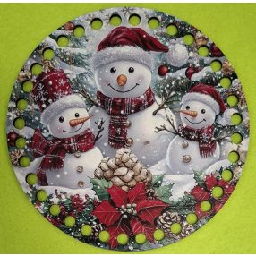   15cm Baza din lemn imprimata crosetabil, trio de oameni de zapadaă cu gaura de 7 mm, 1 buc., 15 cm, grosime 2,5 mm 