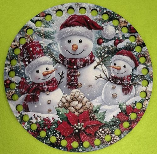 15cm Baza din lemn imprimata crosetabil, trio de oameni de zapadaă cu gaura de 7 mm, 1 buc., 15 cm, grosime 2,5 mm 